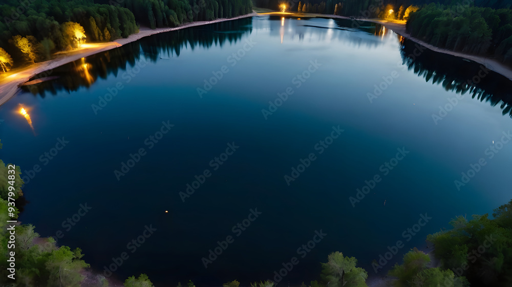 perspective of a freshwater lake at night, perspective of a freshwater lake at night,