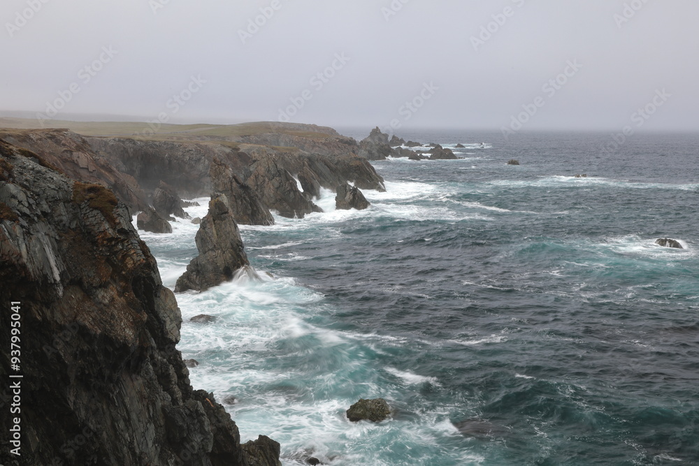 A rocky shoreline on the Atlantic Ocean  in The Dungeon Provincial Park, Bonavista Peninsula Newfoundland and Labrador, Canada.