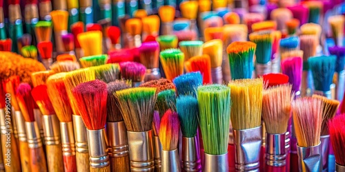 Vibrant and colorful paintbrush art exhibited in a craft show