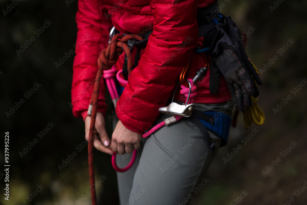Girl with mountaineering equipment outdoor. Girl with mountaineering equipment outdoor.