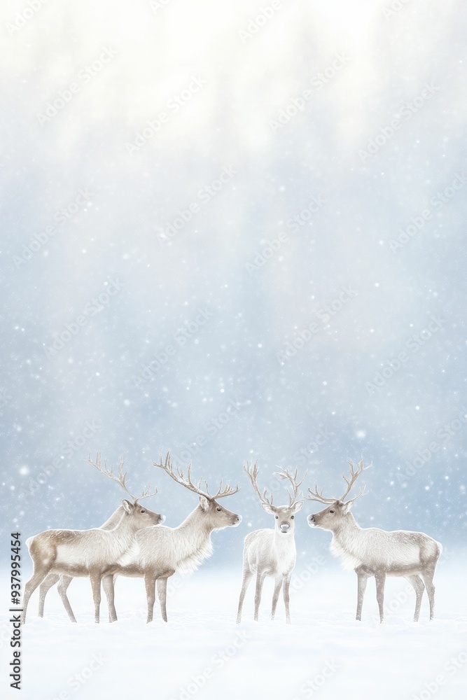 A delightful assembly of reindeer prancing through the snow, capturing the essence of joyful winter celebrations.