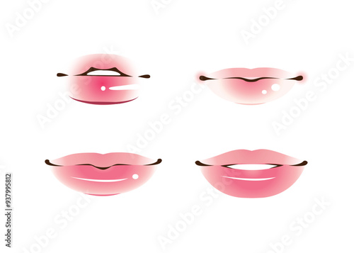 Sexy female lips in pink color. Kawaii cartoon style