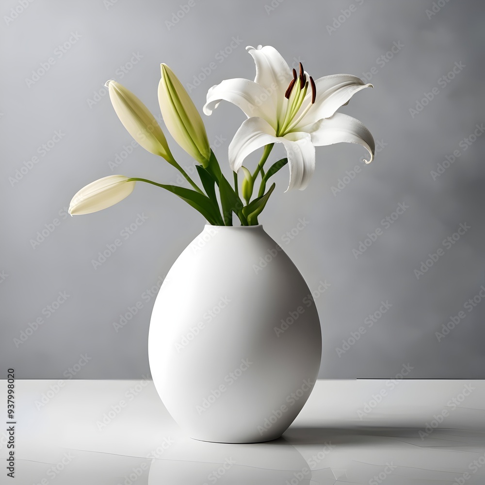 Lily Flower in a Vase on a Modern Minimalistic Background - Perfect for Contemporary Decor, Minimalist Interiors, and Elegant Floral Design Lily Flower in a Vase on a Modern Minimalistic Background - Perfect for Contemporary Decor, Minimalist Interiors, and Elegant Floral Design