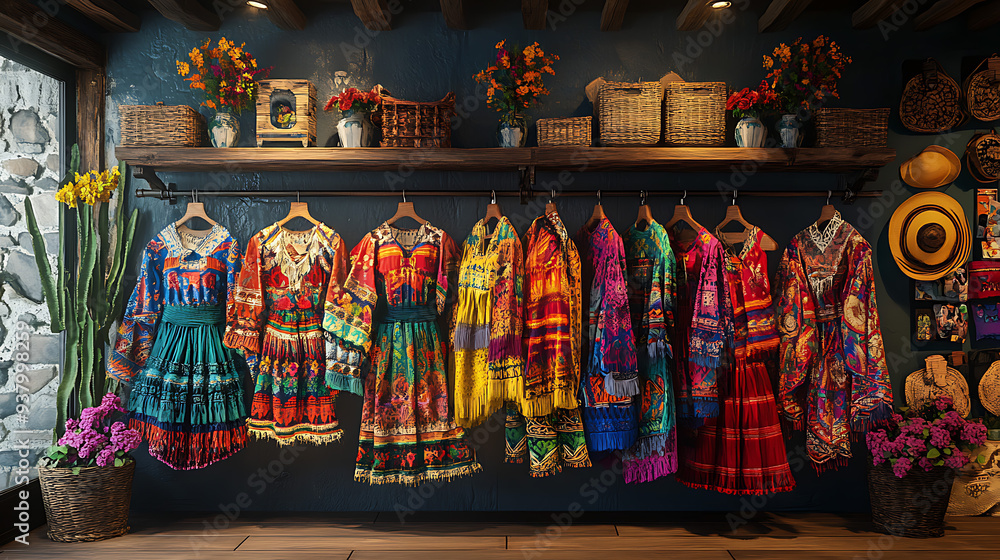 Fototapeta premium Mexican Hispanic folklore beautiful dress with skirt swirling with all its vibrancy of colors.