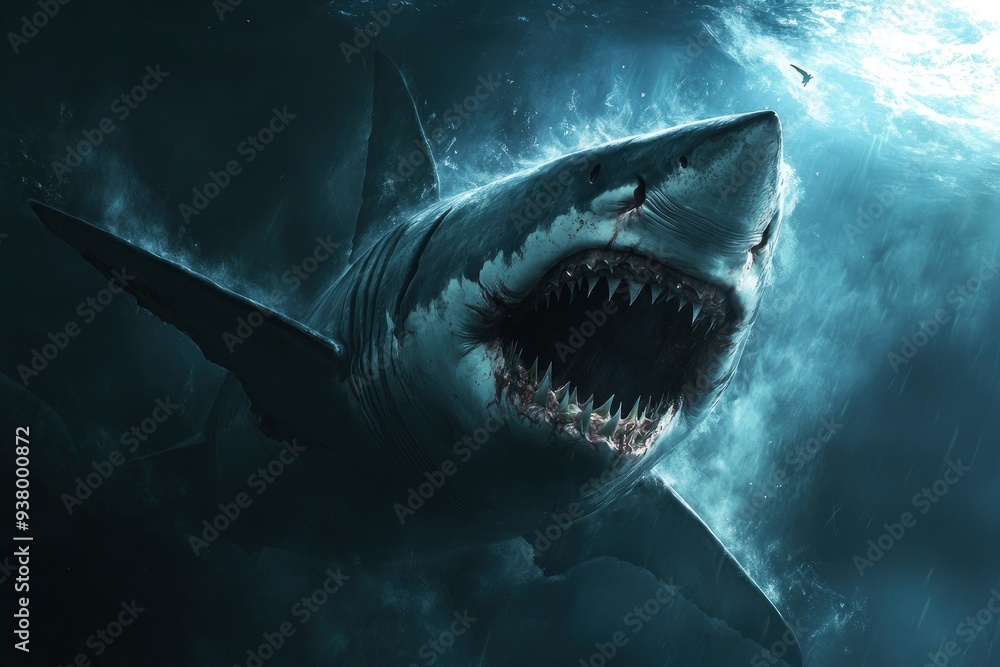 Fototapeta premium Dangerous Shark Wallpaper For Desktop , ai
