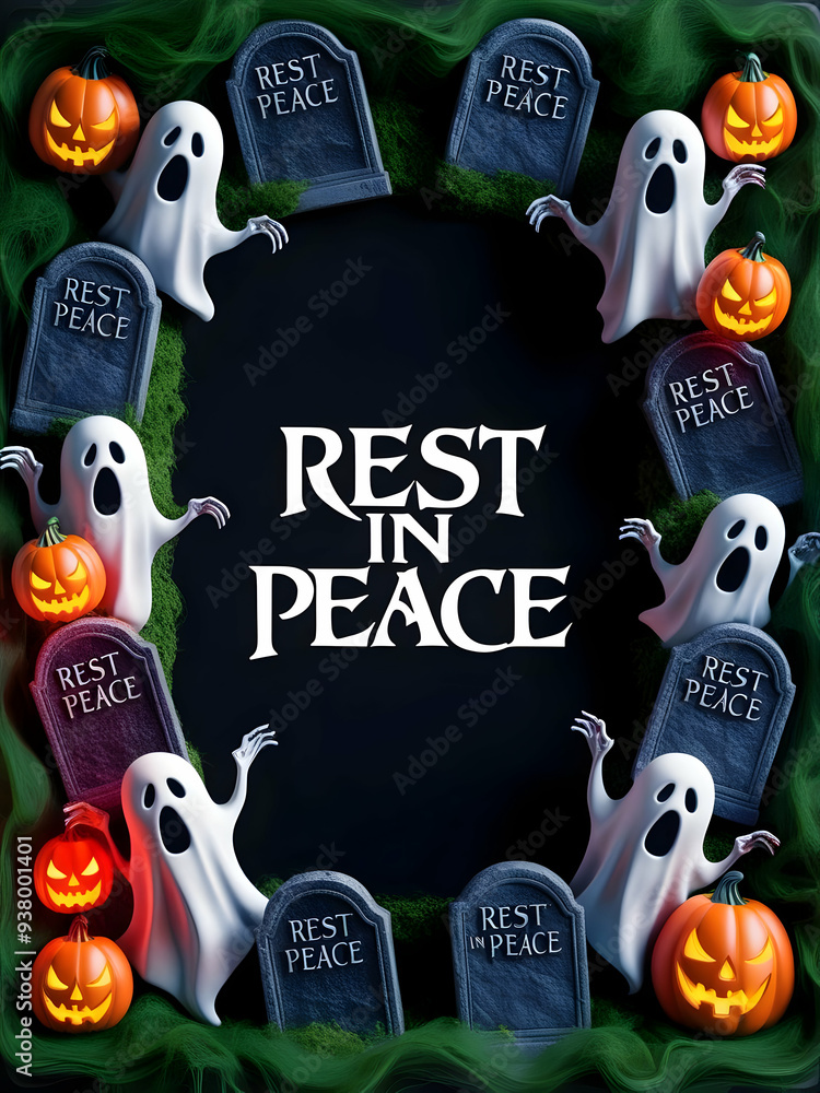 Rest Colourful Border For Sign Ghost and Tombstone Border with Rest in Peace Text concept as A spooky ...