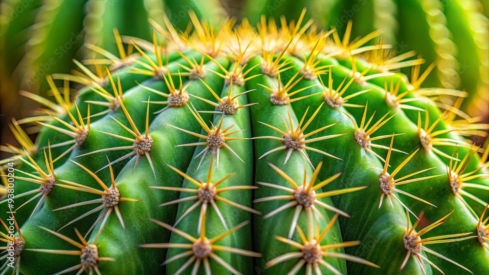 Closeup of sharp spines on a green cactus plant, nature background with cactus spines Closeup of sharp spines on a green cactus plant, nature background with cactus spines