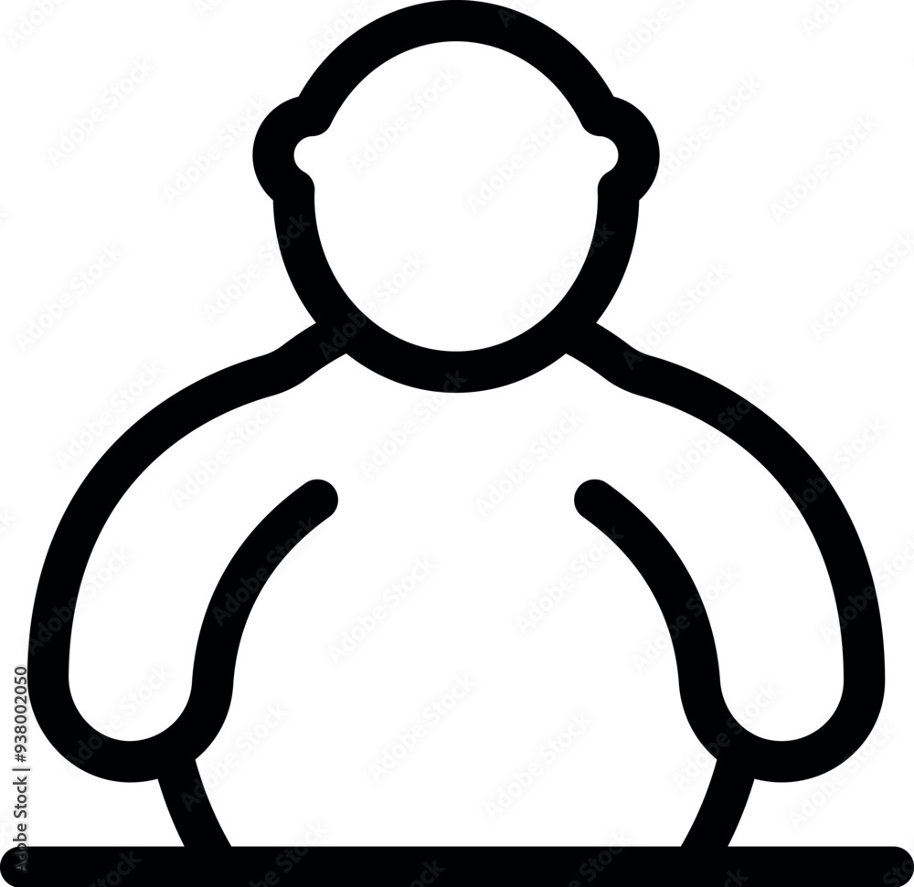 Line drawing of an overweight person standing behind a counter with their arms at their side Line drawing of an overweight person standing behind a counter with their arms at their side