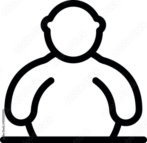 Line drawing of an overweight person standing behind a counter with their arms at their side