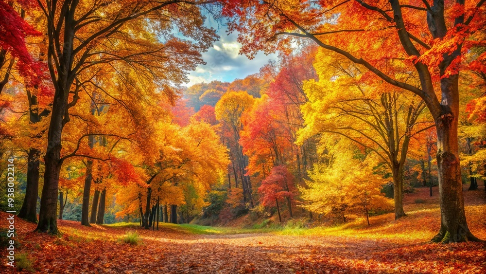 Fototapeta premium Vibrant autumn colors in a forest setting