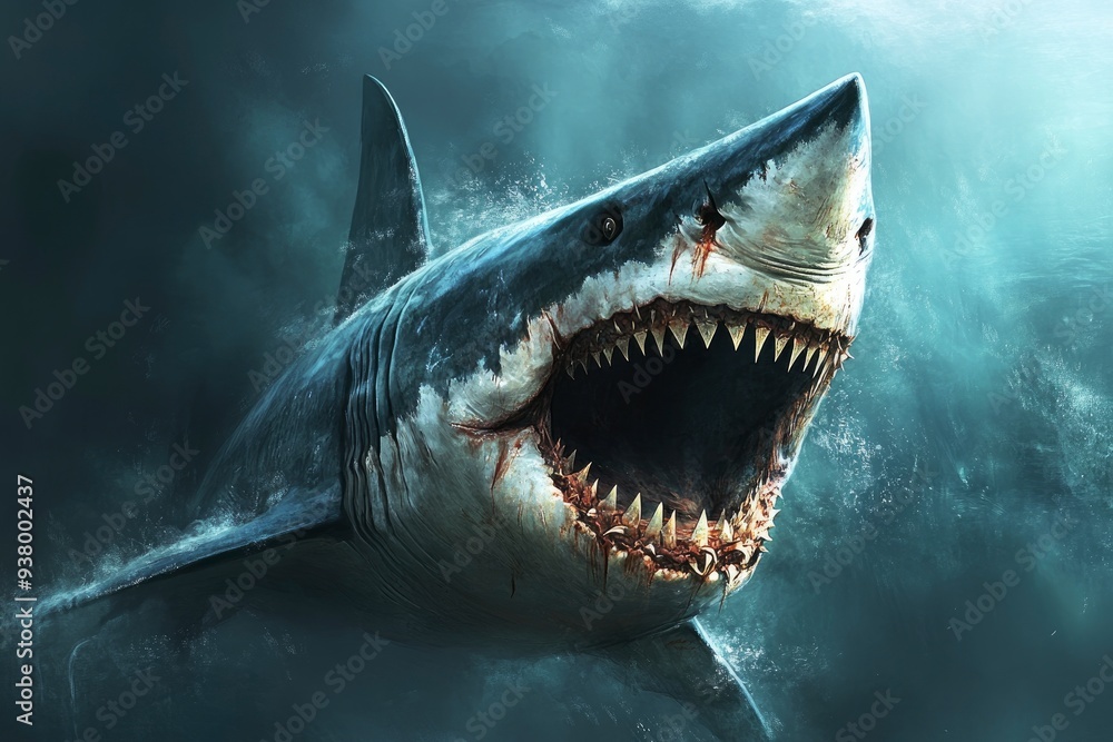 Obraz premium Dangerous Shark Wallpaper For Desktop , ai