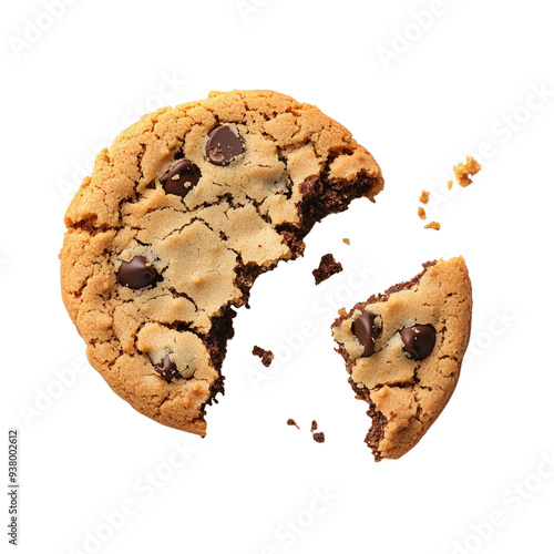Chocolate chip cookie with missing bite