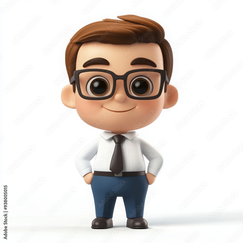 Cute cartoon financial advisor character, friendly smile, design aimed at children, set against a clear white background, engaging and cheerful. Cute cartoon financial advisor character, friendly smile, design aimed at children, set against a clear white background, engaging and cheerful.