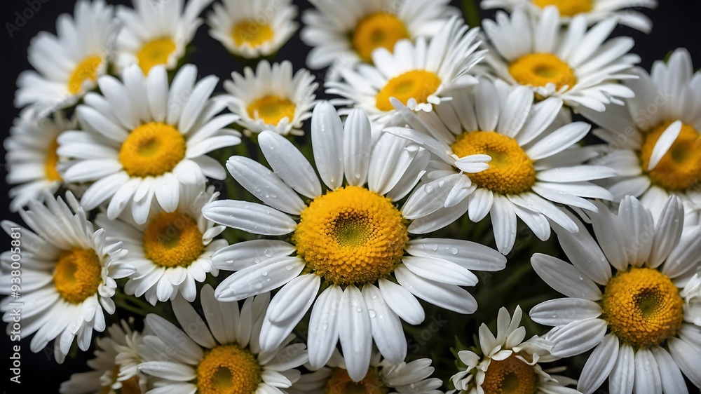 Fototapeta premium Vibrant Close-Up of White Daisies with Yellow Centers in Warm Sunlight
