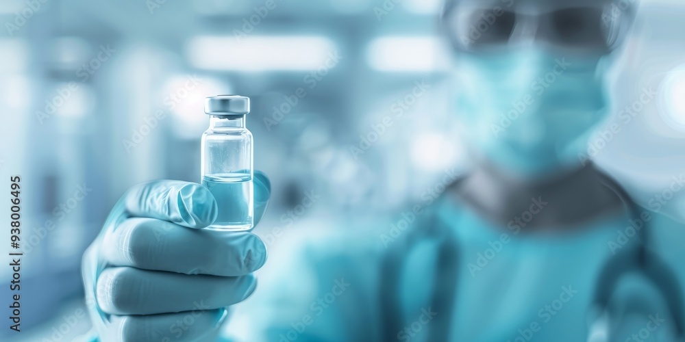 A knowledgeable medical expert is showcasing a vial of vaccine in a meticulously sterile laboratory setting A knowledgeable medical expert is showcasing a vial of vaccine in a meticulously sterile laboratory setting