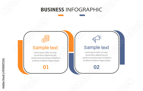 Vector infographic template with icons and 2 options or steps. Can be used for process diagram, presentations, workflow layout, flow chart, info graph	