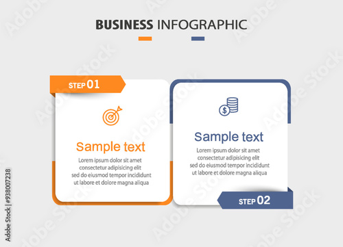 Vector infographic template with icons and 2 options or steps. Can be used for process diagram, presentations, workflow layout, flow chart, info graph	