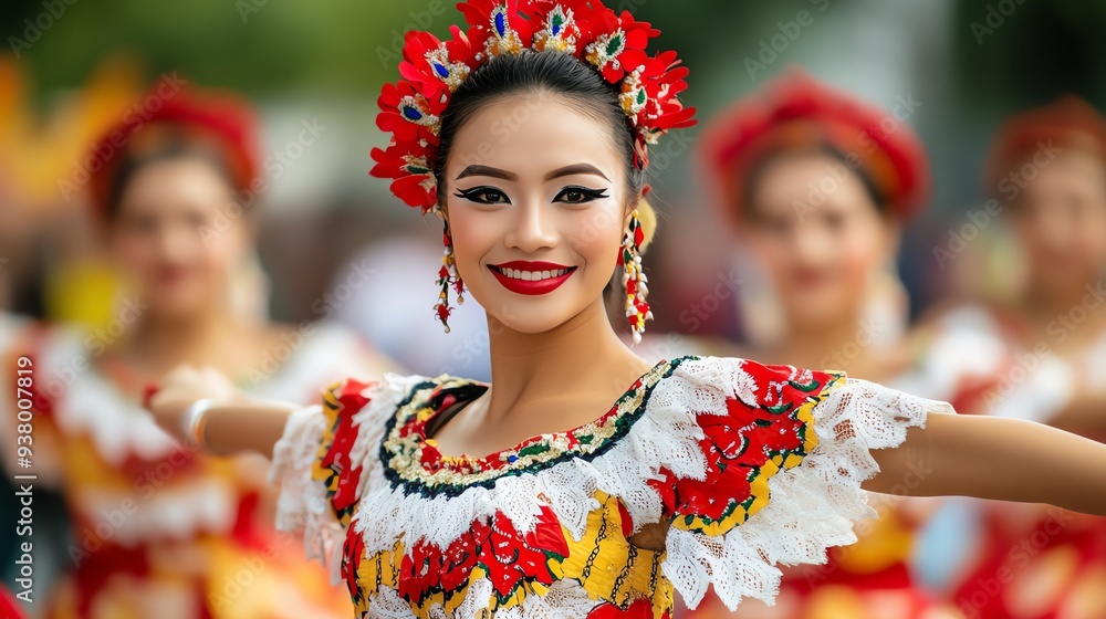 A joyful dancer in a colorful traditional costume, radiating energy and cultural pride at a vibrant festival celebration. A joyful dancer in a colorful traditional costume, radiating energy and cultural pride at a vibrant festival celebration.