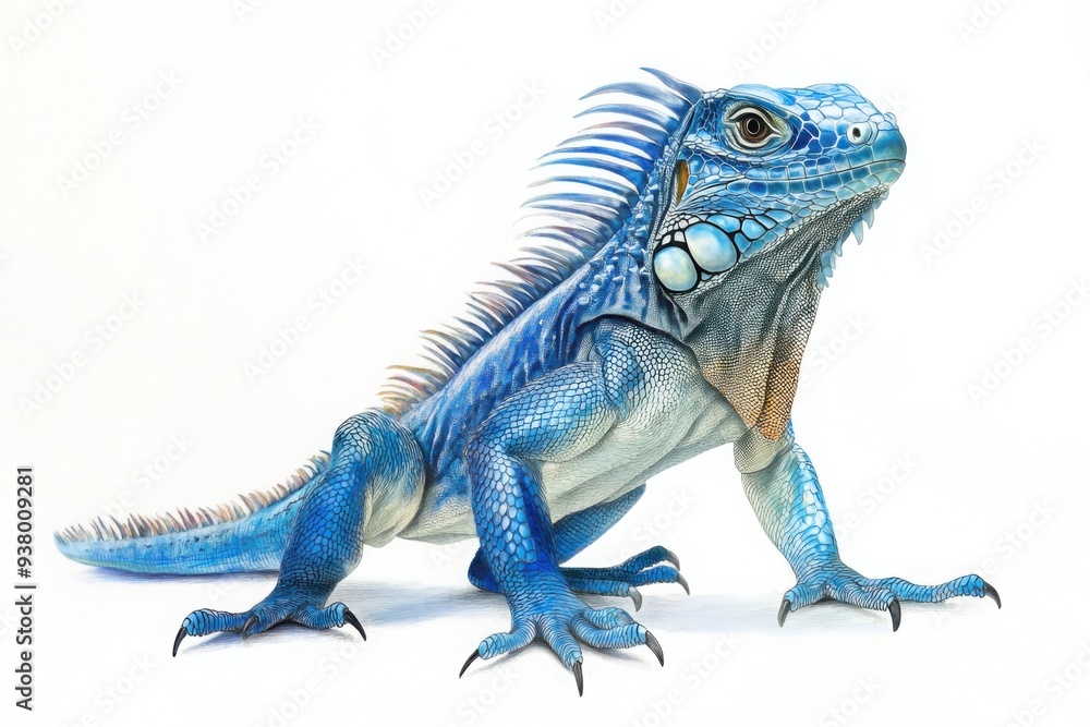 Fototapeta premium Vibrant Blue Iguana Illustration on White Background