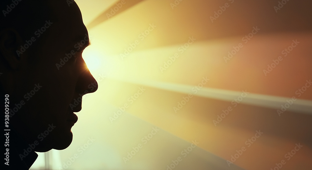 Silhouette Speaker: A man standing with a radiant orange glow behind him, creating a powerful silhouette. The scene feels like a speaker on stage during a presentation. Silhouette Speaker: A man standing with a radiant orange glow behind him, creating a powerful silhouette. The scene feels like a speaker on stage during a presentation.