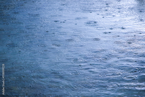 水面に落ちる雨