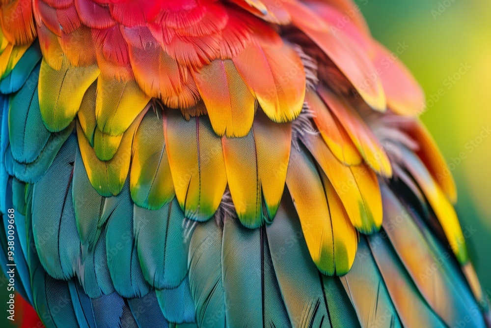 Fototapeta premium Colorful Parrot Feathers Close Up.