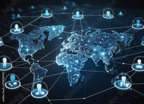 3D digital illustration of a blue globe with interconnected lines representing global communication and technology network