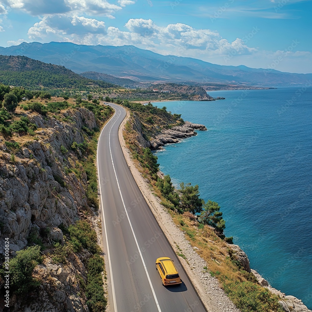 car on the road along the Mediterranean Sea in Turkey car on the road along the Mediterranean Sea in Turkey