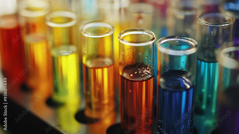 Laboratory Test Tubes with Liquid Samples for Analysis