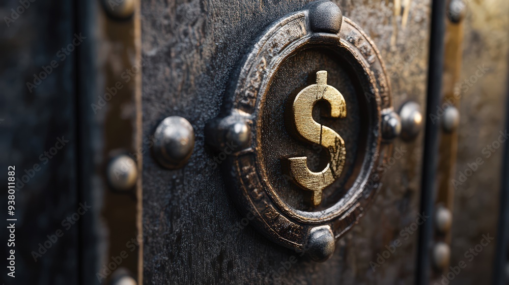 Dollar sign locked with chains, captured in high detail close-up Dollar sign locked with chains, captured in high detail close-up