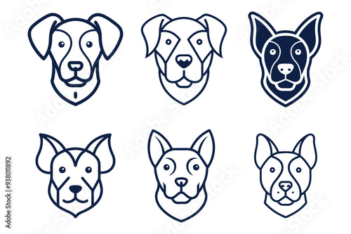 simple Minimalist monoline lineart outline dog head icon logo template vector illustration