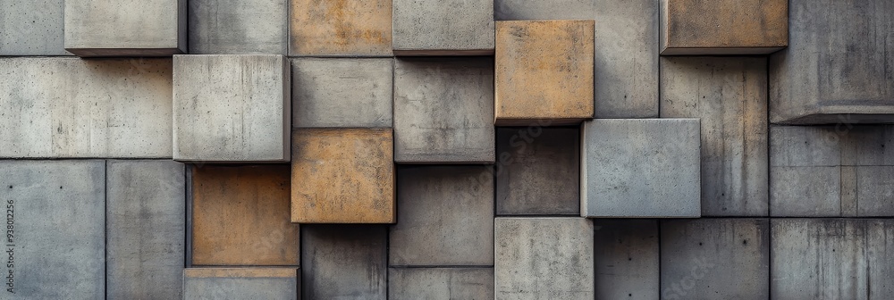 Abstract Concrete and Wood Wall Texture - This photo captures an abstract arrangement of concrete and wooden blocks, showcasing the contrasting textures and colors of the materials. The blocks are sta Abstract Concrete and Wood Wall Texture - This photo captures an abstract arrangement of concrete and wooden blocks, showcasing the contrasting textures and colors of the materials. The blocks are sta