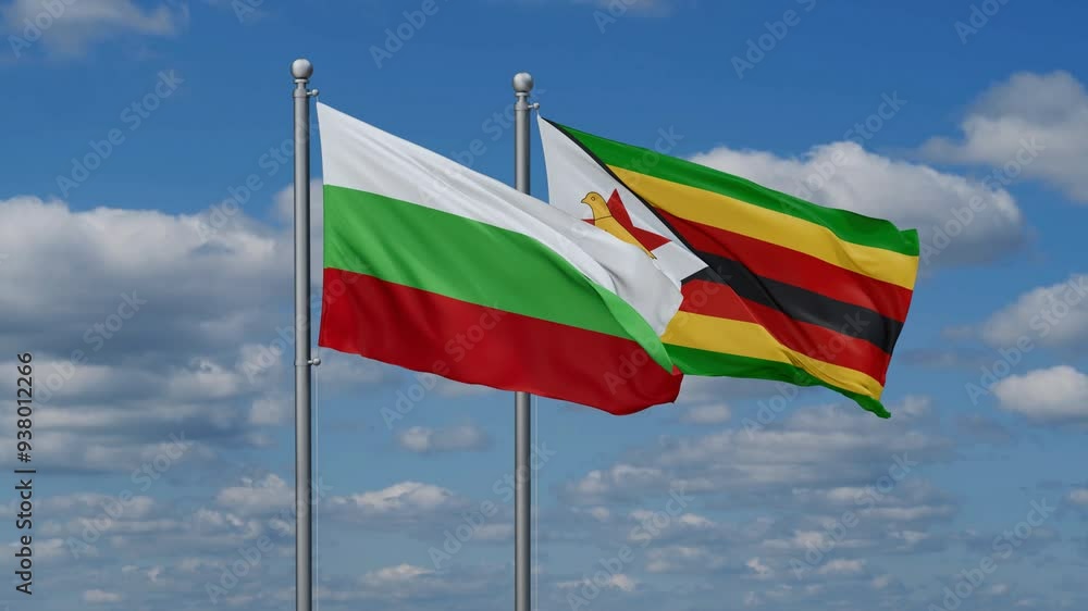 Zimbabwe and Bulgaria flags flying together, video concept of the relationship, two country cooperation concept Zimbabwe and Bulgaria flags flying together, video concept of the relationship, two country cooperation concept