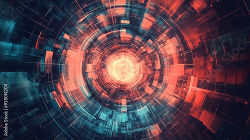 Abstract Technology Tunnel Background - A mesmerizing digital tunnel formed by vibrant red and blue glowing lines, creating an abstract and futuristic concept symbolizing innovation, connection, speed