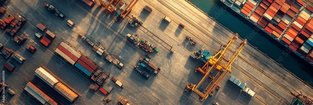 Aerial View of Busy Container Port with Cargo Ships and Cranes - An ...
