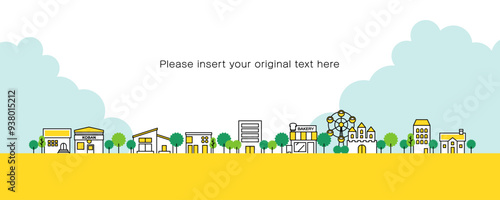 交番、ビル、住宅など、シンプルでかわいい街のイラスト素材