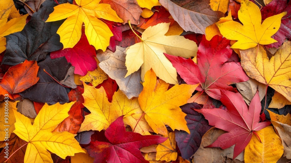 Colorful fall leaves create a cozy blanket of nature, with vibrant red, yellow, orange, and brown hues transforming the forest floor. Enjoy the beauty of autumn in this outdoor park setting Colorful fall leaves create a cozy blanket of nature, with vibrant red, yellow, orange, and brown hues transforming the forest floor. Enjoy the beauty of autumn in this outdoor park setting