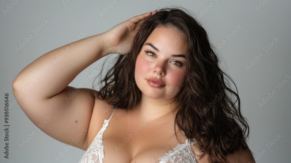 Plus size woman posing in studio in lingerie Plus size woman posing in studio in lingerie
