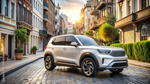 Sleek pure electric SUV model with advanced wireless key technology parked on a bustling city street in vibrant Istanbul, showcasing modern eco-friendly transportation.