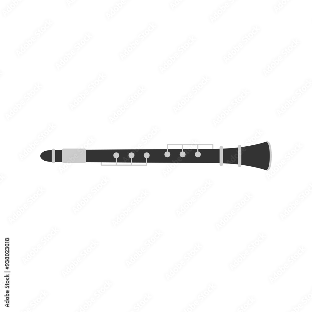 Musical instrument clarinet flat design vector illustration isolated on white background. Musical instrument clarinet flat design vector illustration isolated on white background.