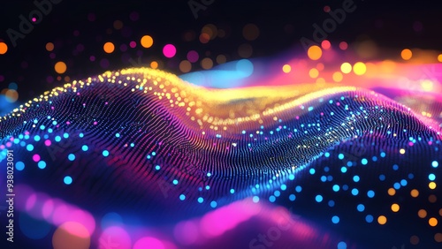 Wallpaper Mural Vibrant Digital Wave: A Mesmerizing Flow of Illuminated Dots in Abstract Art Torontodigital.ca