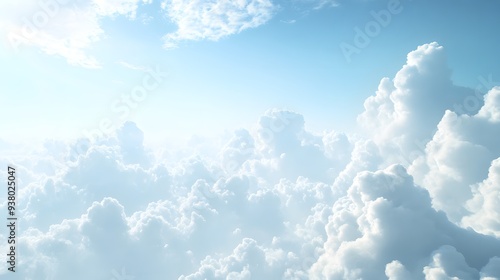 A serene sky filled with soft, white clouds against a light blue backdrop, creating a peaceful atmosphere. 