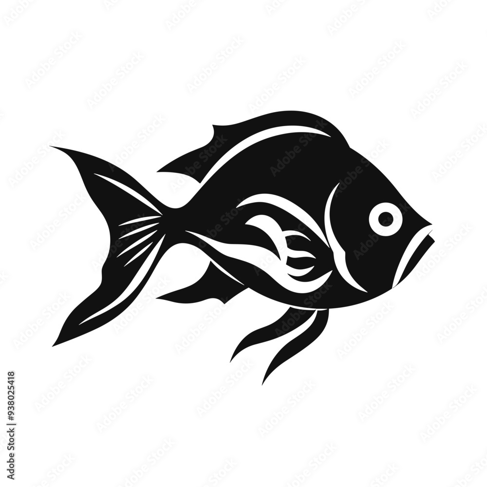 Obraz premium fish sea wildlife animal, river, vector graphic, black and white, cod, fin, shark, trout, bass, clownfish, goldfish, elk, ray, salmon
