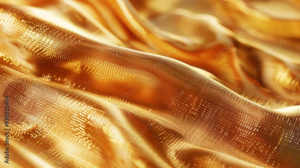 A close-up of a finely woven silk fabric in a shimmering gold, creating an elegant, flowing background A close-up of a finely woven silk fabric in a shimmering gold, creating an elegant, flowing background