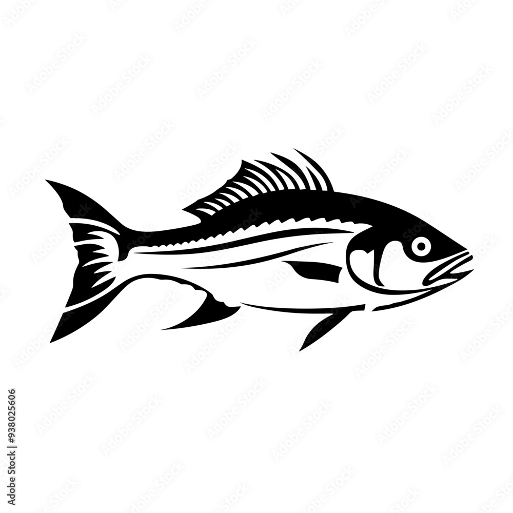 Fototapeta premium fish sea wildlife animal, river, vector graphic, black and white, cod, fin, shark, trout, bass, clownfish, goldfish, elk, ray, salmon