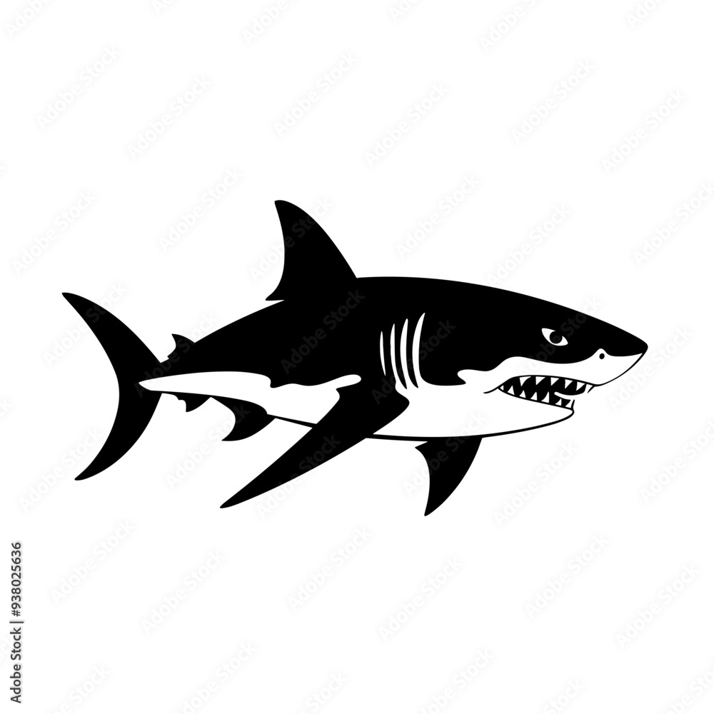 Obraz premium fish sea wildlife animal, river, vector graphic, black and white, cod, fin, shark, trout, bass, clownfish, goldfish, elk, ray, salmon