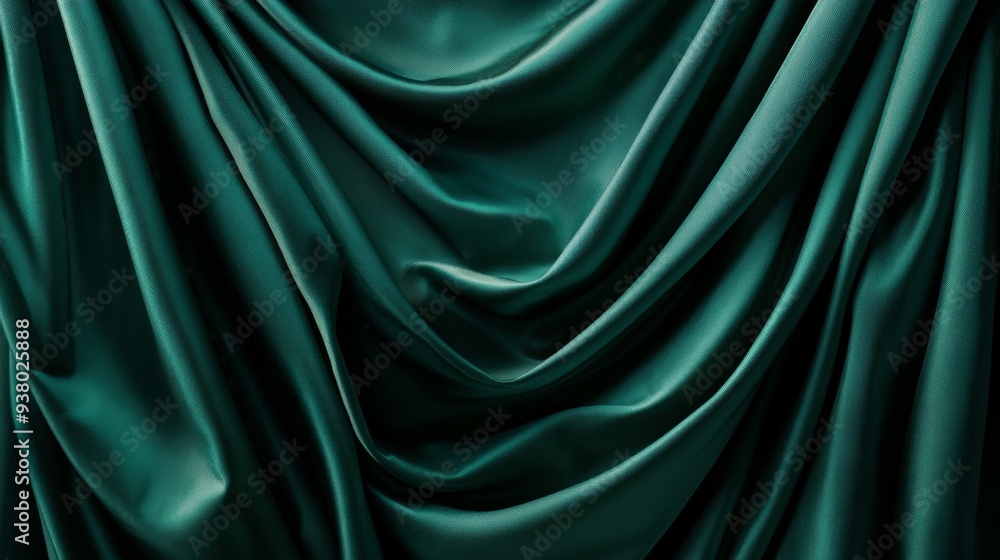 Obraz premium Elegant Green Fabric Drape - Perfect for Backgrounds and Textures - A close-up shot of a luxurious green fabric with smooth, elegant drapes. The fabric is soft and flowing, creating a sense of luxury 