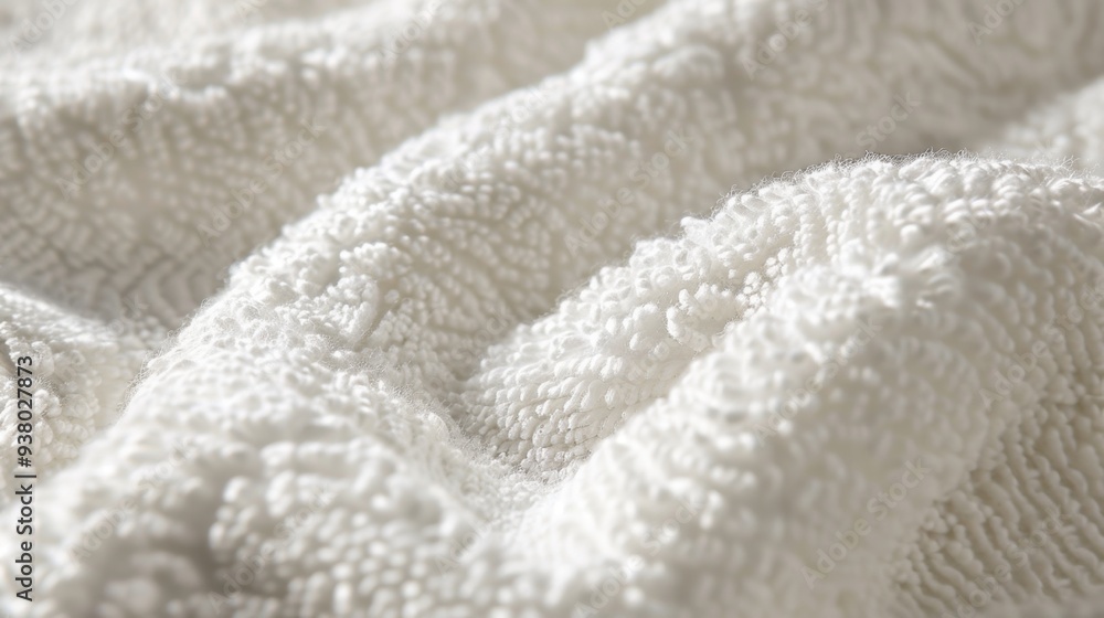 A close-up of a soft, terry cloth fabric in white, with its absorbent, looped texture creating a fresh, clean look A close-up of a soft, terry cloth fabric in white, with its absorbent, looped texture creating a fresh, clean look