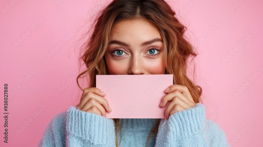 positive astonished girl holding paper album on pink color background positive astonished girl holding paper album on pink color background