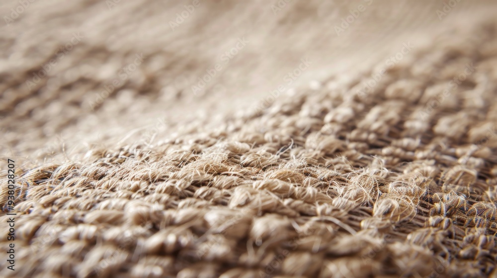 A close-up of a woven jute fabric in a neutral tone, with its coarse, rustic weave creating texture A close-up of a woven jute fabric in a neutral tone, with its coarse, rustic weave creating texture